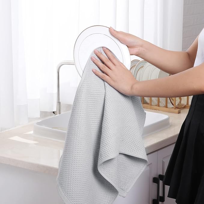 Homaxy 100% Cotton Waffle Weave Kitchen Dish Towels 8-Pack, Light Gray | 13 x - Image 4