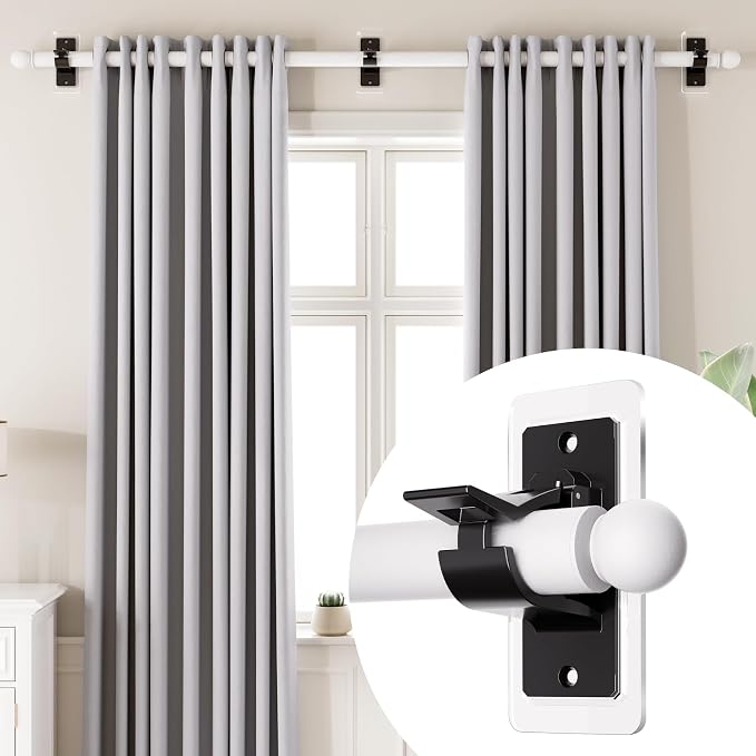 6 Pack Self Adhesive Rod Brackets, No Drill Needed Curtain Rod Holders - Image 3