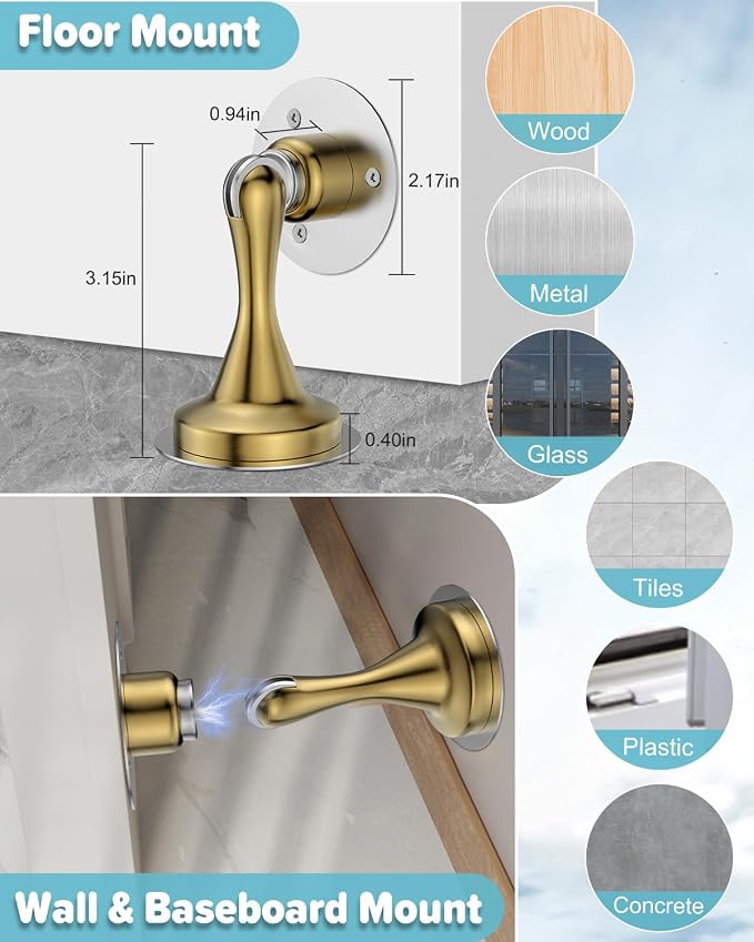 Door Stoppers for Bottom of Door Magnetic Door Catch 4 Pack Gold Wall Mount | - Image 2