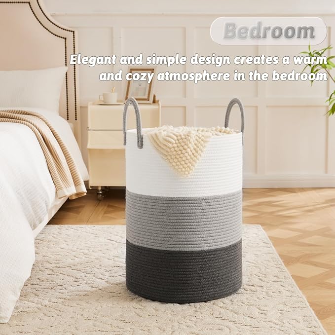 Artfeel Laundry Basket, Woven Cotton Rope Laundry Hamper, 100L - Image 4