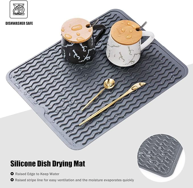 Silicone Dish Drying Mat, Non-Slip Easy Clean Sink Mat, Large Heat-resistant - Image 5