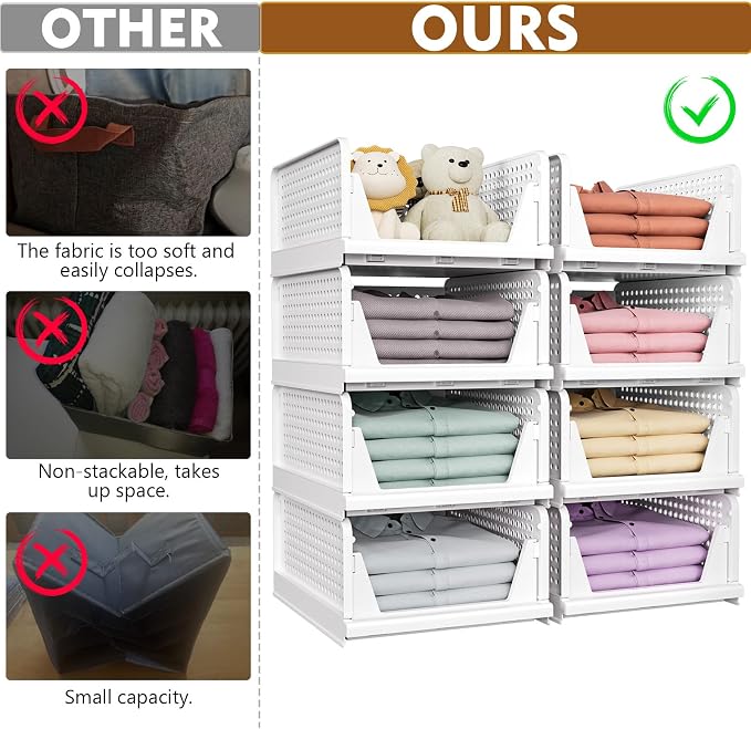 8 Pack Closet Organizers and Storage, Stackable & Foldable Closet Bins - Image 2