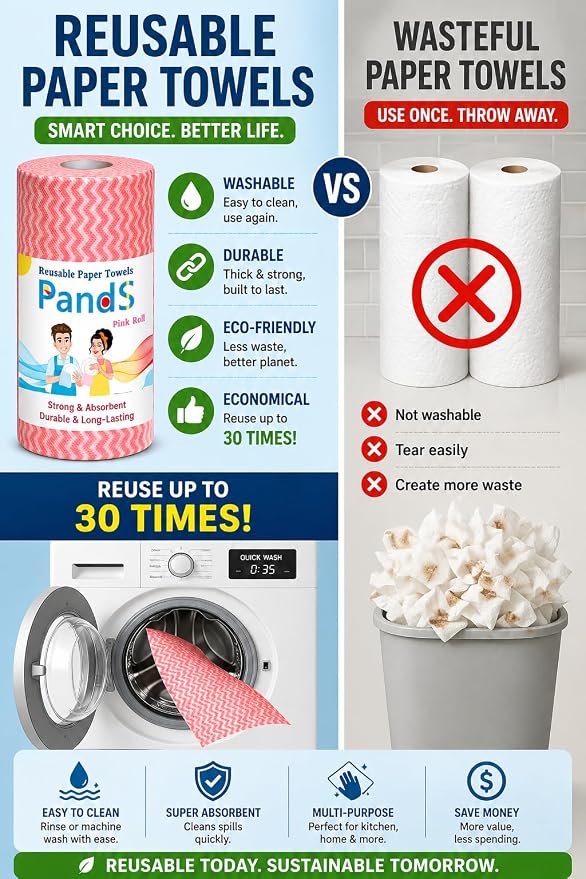 Reusable Paper Towels Washable, 60 Cts Disposable Cleaning Dish Cloths - Image 3