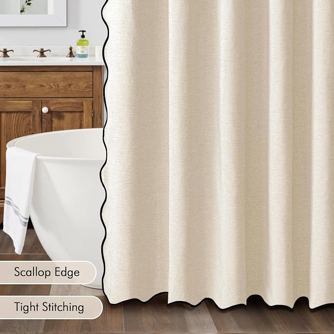 MIULEE Ivory Scalloped Linen Shower Curtain 72x72 Inches - Image 5
