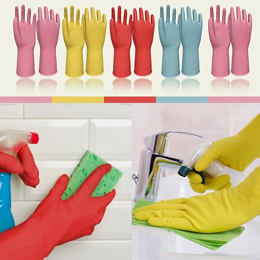Kitchen Dish Washing Gloves 5 Pairs Rubber Cleaning Reusable Gloves Large | - Image 7