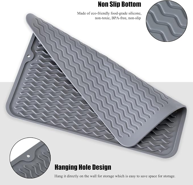 Silicone Dish Drying Mat, Non-Slip Easy Clean Sink Mat, Large Heat-resistant - Image 4