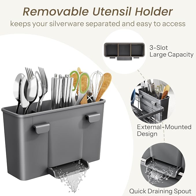 SNTD Dish Drying Rack for Small Kitchen Counter, Rotating Spout & Angled - Image 7