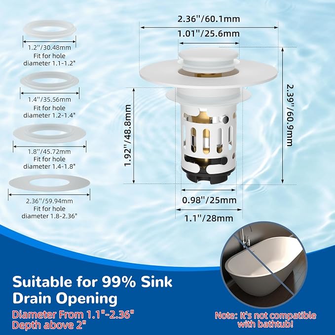Hibbent Upgraded 3 in 1 Bathroom Sink Drain Strainer, Pop Up Stopper | - Image 7