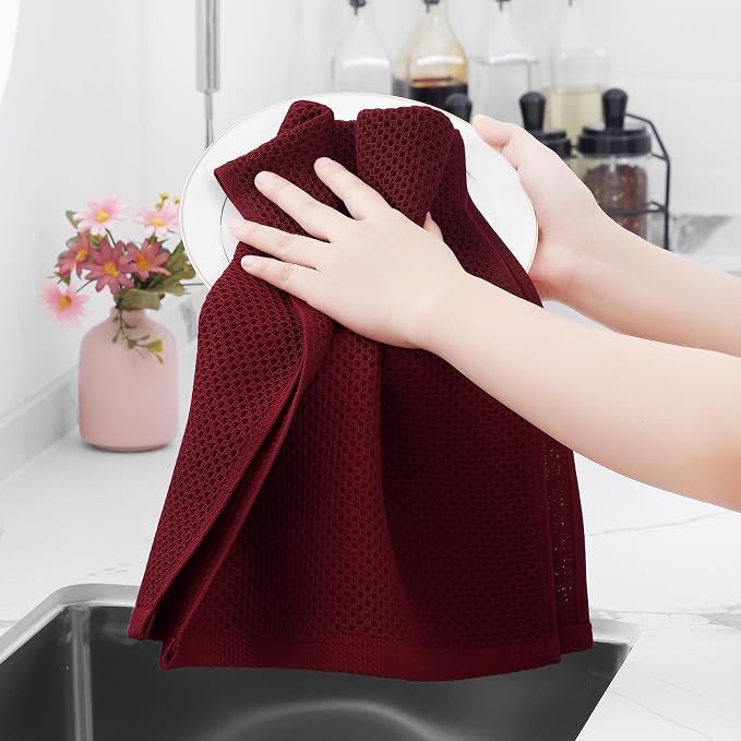 Homaxy 100% Cotton Waffle Weave Kitchen Dish Towels 24-Pack, Burgundy | 13 x 28 - Image 4