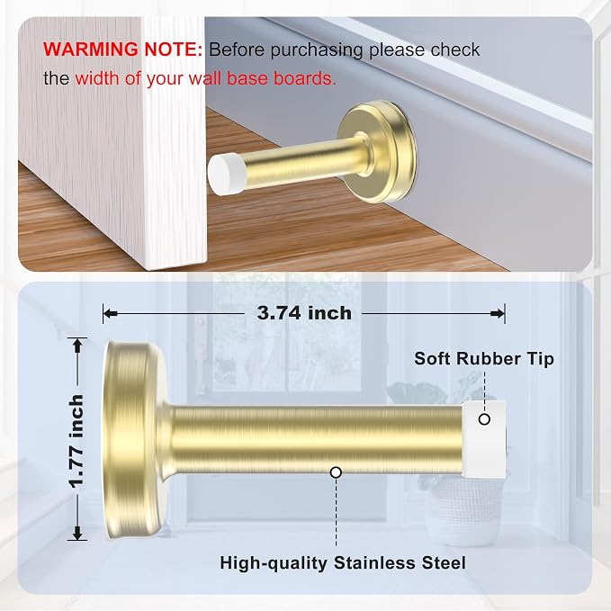 1 Pack Door Stops, Stainless Steel Door Stoppers, No Drilling Door Stops - Image 2