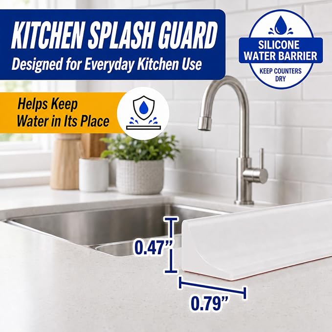 Silicone Shower Threshold Water Dam, Kitchen Sink Splash Guard, Shower Barrier - Image 2