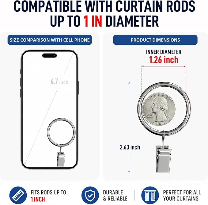 Lansian 100 Pack Curtain Rings - Image 2