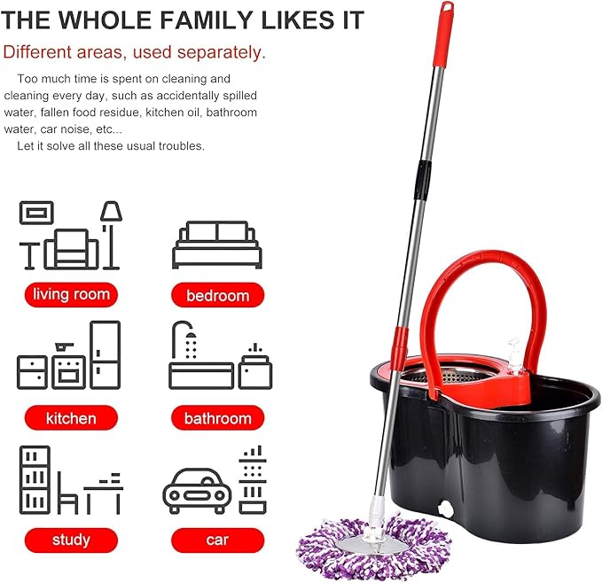 Spin Mop and Bucket with Wringer Set, 6 Mop Refills - Image 6