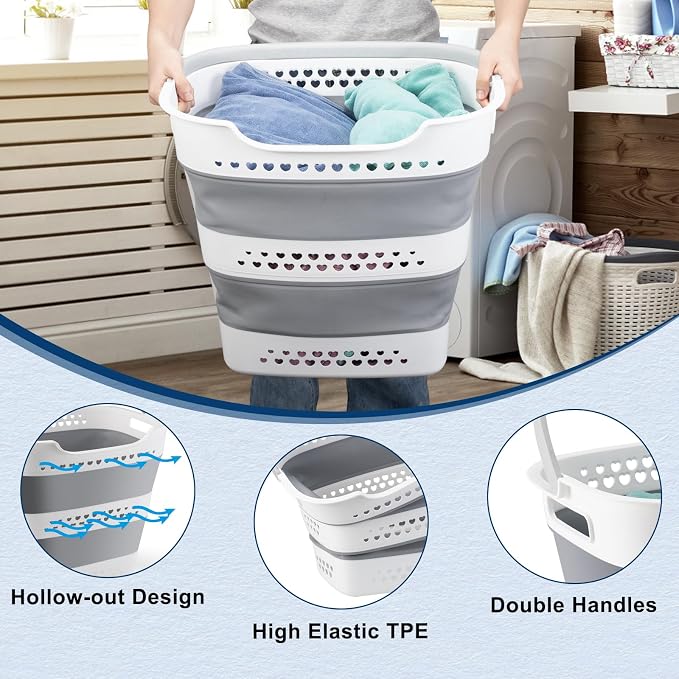 Collapsible Laundry Basket 42L Foldable Pop-Up Clothes Hamper - Image 4