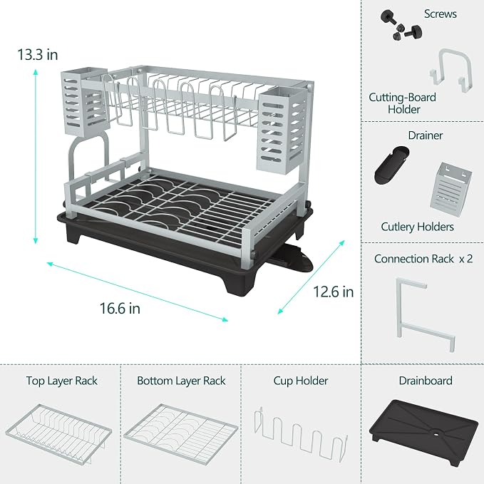 Dish Drying Rack, Rust-Proof 2 Tier Dish Racks - Image 4