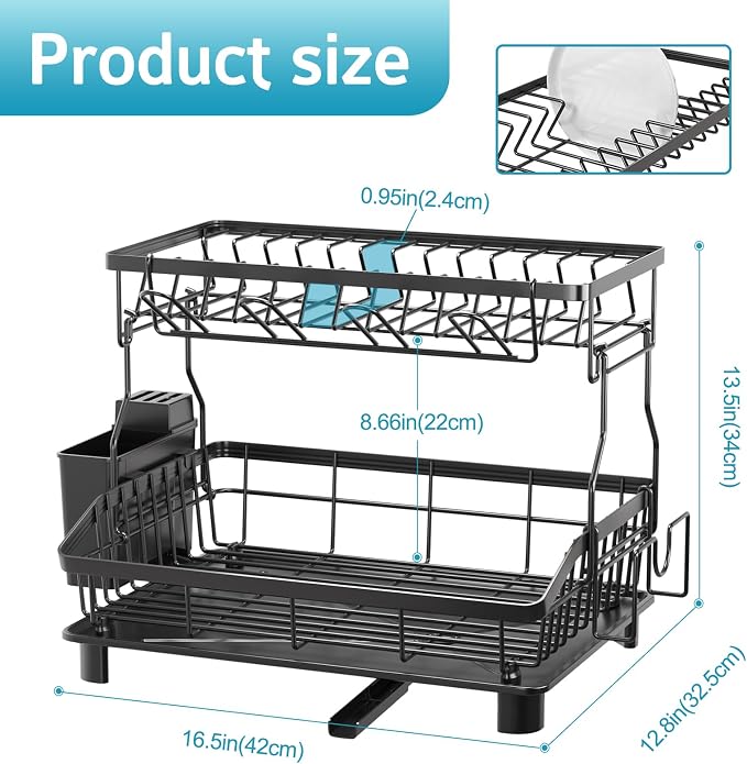 2 Tier Dish Drying Rack for Kitchen Counter, Large Capacity, Rustproof Dish - Image 5