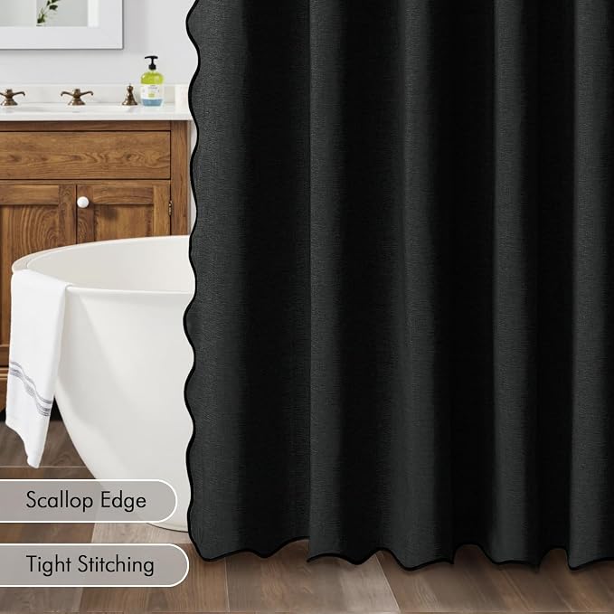 MIULEE 72"x90" Extra Long Scalloped Linen Shower Curtain Black - Image 5