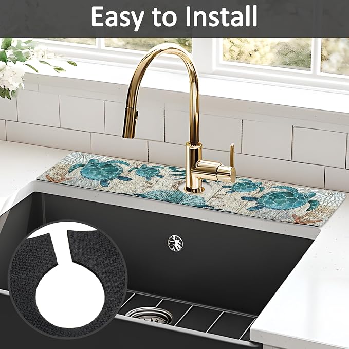 24" X 5.5" Kitchen Sink Splash Guard Faucet Mat Sea Turtles Super Absorbent - Image 5