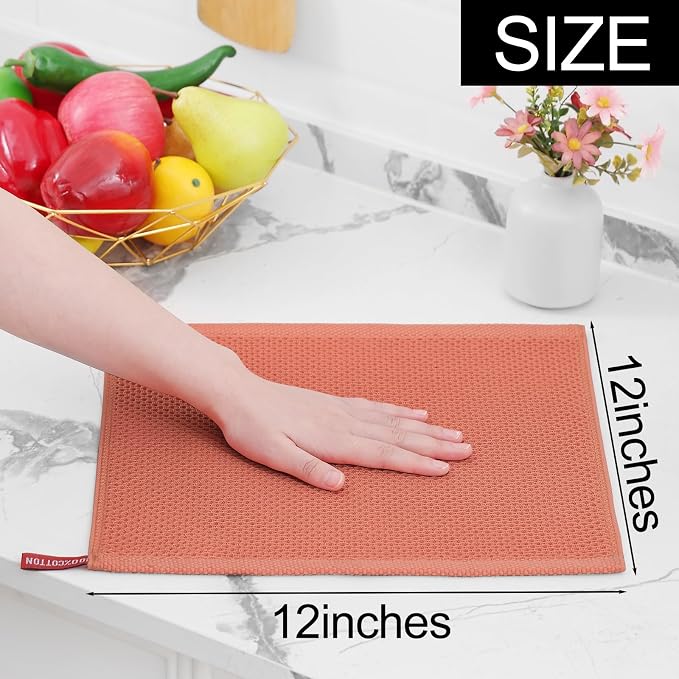 Homaxy 100% Cotton Waffle Weave Kitchen Dish Cloths 6-Pack, Coral | 12 x 12 - Image 5