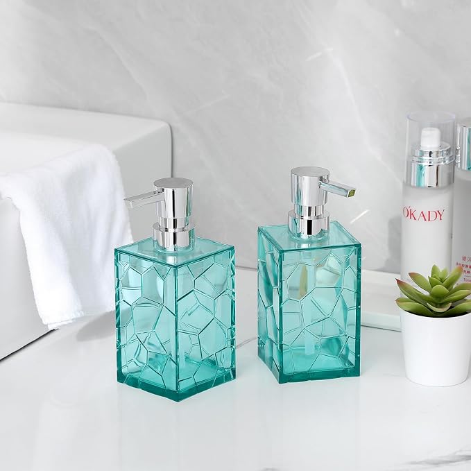 Clear Acrylic Pump Bottle Refillable Lotion Soap Dispenser 10oz 2 Pack Teal | - Image 2