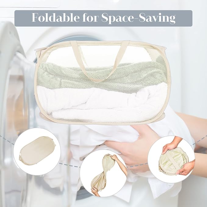 Durable Collapsible Laundry Baskets, Mesh Pop Up Laundry Hamper - Image 6