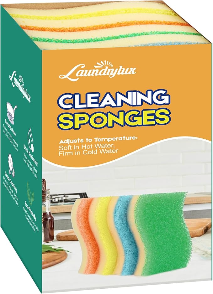LAUNDRYLUX Scrub Sponge, 8 Pack Dual-Sided Temperature-Responsive Scrubber | by LAUNDRYLUX