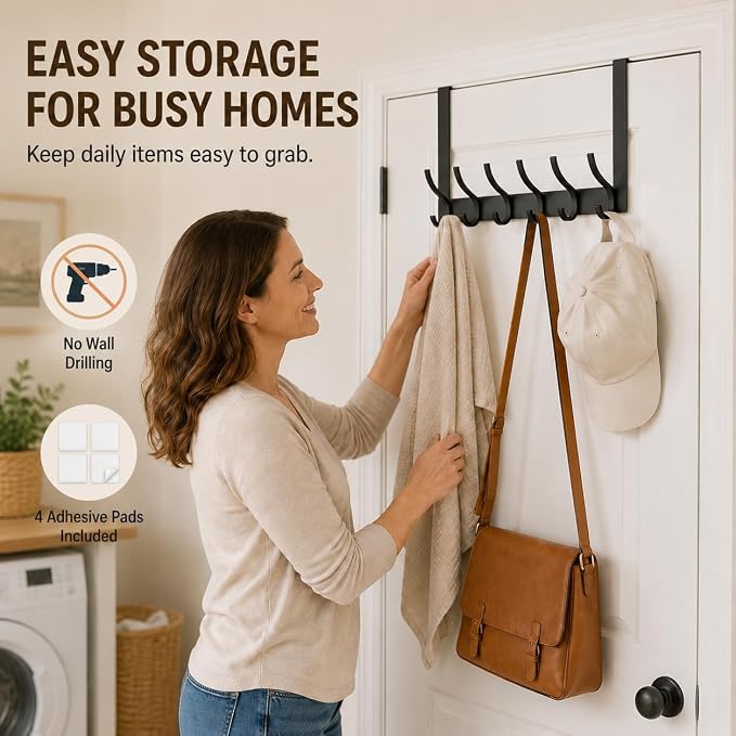 Peasulin Over The Door Hooks, 2 Pack Black Door Hanger Rack | - Image 2