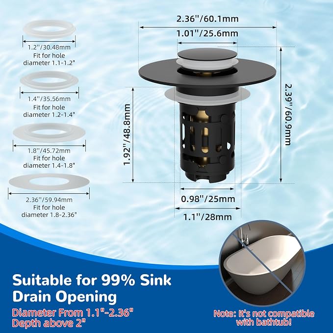 Hibbent 2 PCS Upgraded 3 in 1 Bathroom Sink Drain Strainer, Pop Up Stopper | - Image 8