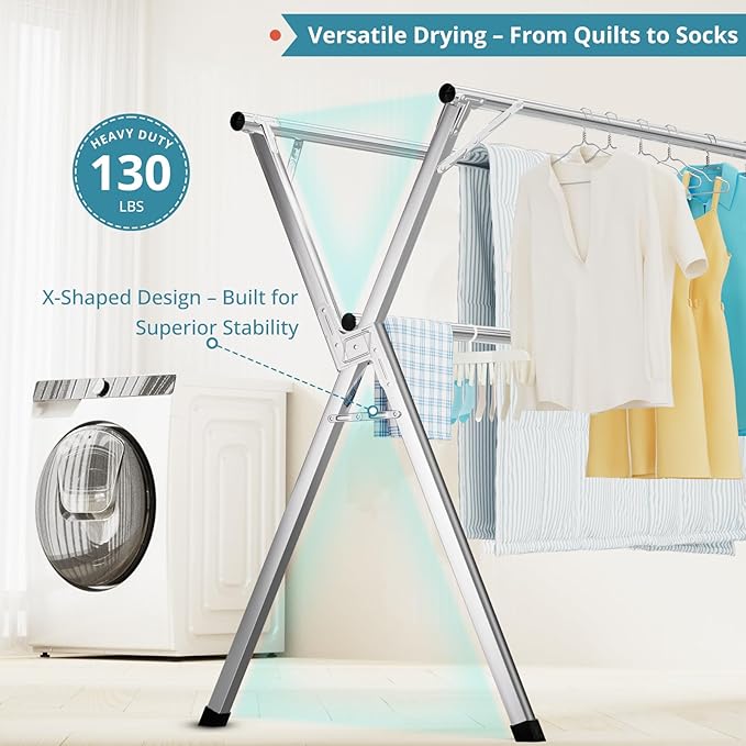 63 Inches Clothes Drying Rack, Drying Rack Clothing Folding Indoor Outdoor - Image 3