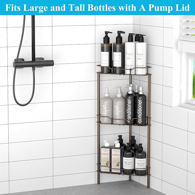 HuggieGems Metal Floor Standing Corner Shower Caddy, 3 Tier - Image 4