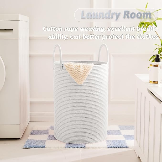 Artfeel Laundry Basket, Woven Cotton Rope Laundry Hamper, 80L - Image 5