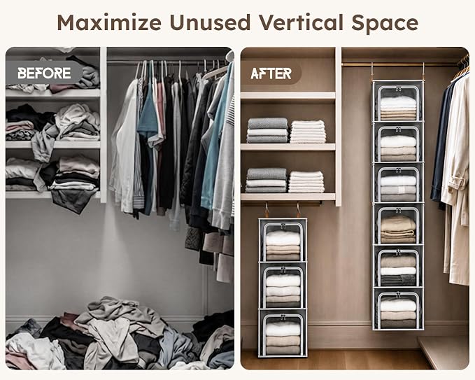4-Tier Modular Hanging Closet Organizer Shelves Grey | 40.9" Height, 2+2 - Image 5