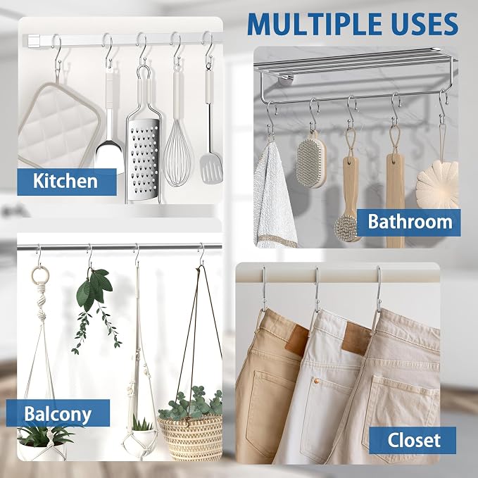 Goowin Chrome Metal Shower Curtain Hooks Rings, S Shape Metal Shower Curtain - Image 8
