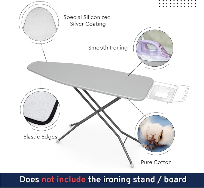 Encasa XO Ironing Board Cover and Pad, 6mm Felt 54"x15" Silver Luxury - Image 3