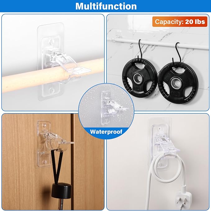 Antimbee 6-Pack No Drill Needed Curtain Rod Holders, Self Adhesive Rod Brackets - Image 7