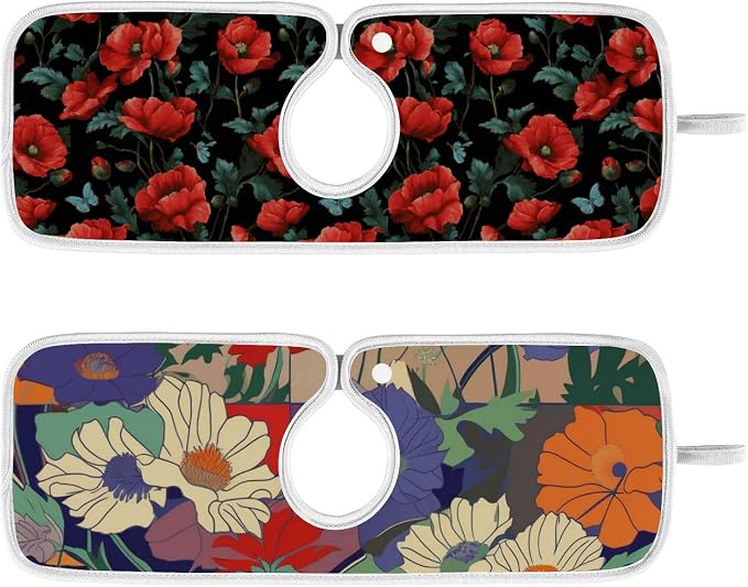 Japanese Purple Red Poppy Poppy Butterfly Leaf Sink Mat by Tatenale