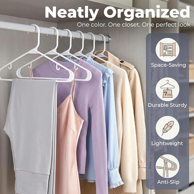 HOUSE DAY White Plastic Hangers 30 Pack, Slim Space-Saving Clothes Hangers | - Image 2