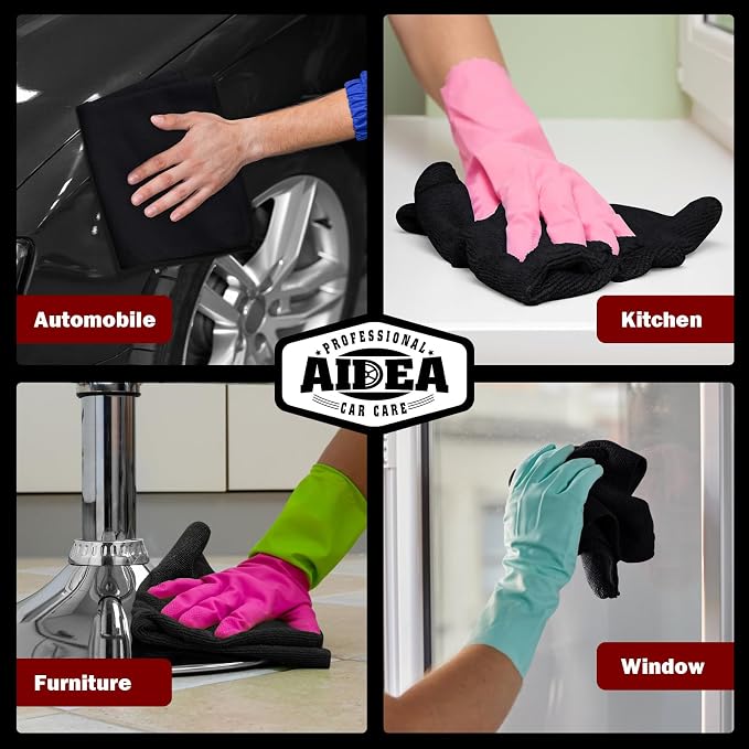 AIDEA Microfiber Cleaning Cloth Black 50PK, Cleaning Rags 12×12" | Microfiber - Image 5