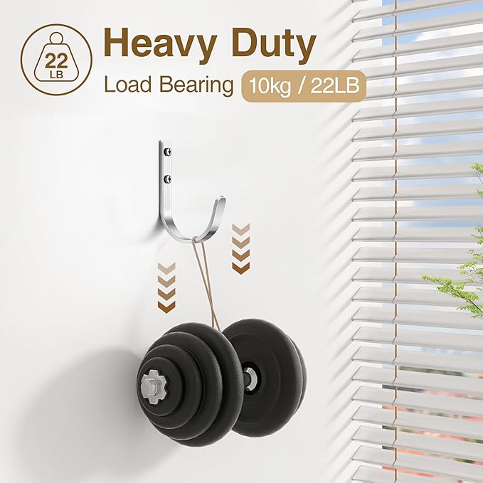 10-Pack 22LB Wall Hooks for Hanging Towel/Coat, Brushed Nickel | Screw in Metal - Image 4