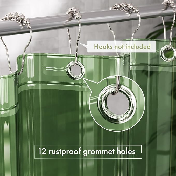AmazerBath Shower Curtain Liner, 72x72 Transparent Pine Green Shower Liner - Image 3