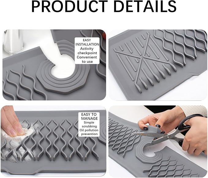 Faucet Mat for Kitchen Sink Silicone Sink Splash Guard 5° Slope Faucet Draining - Image 8