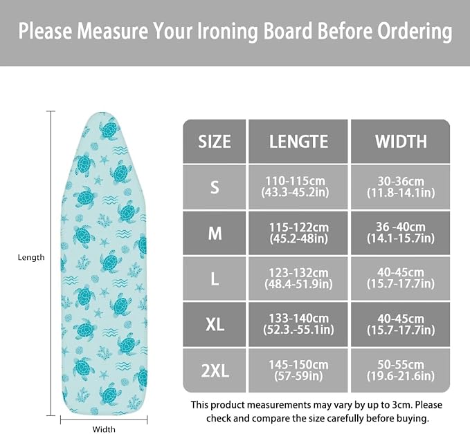 Turtle Print Ironing Board Cover 15x48 Ironing Board Cover, Resist Scorching - Image 6