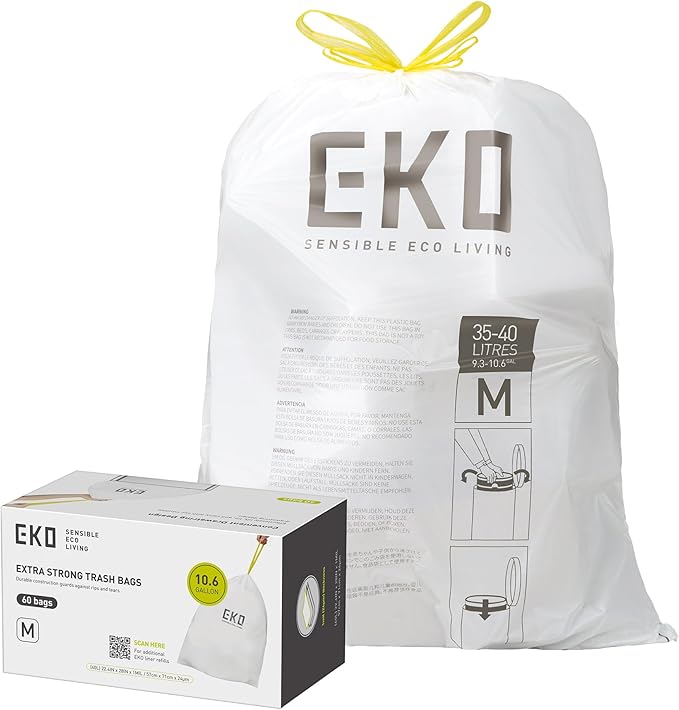 EKO 10.6 Gallon / 35–40 Liter Drawstring Trash Bags, Extra-Strong Leak-Resistant by Unknown