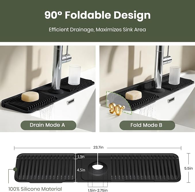 2PCS 24 Inch Faucet Mat for Kitchen Sink, Silicone Splash Guard for Kitchen - Image 4