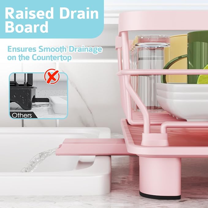 Dish Drying Rack for Kitchen Counter, 12.8" W x 16.9" L, Self-Draining - Image 4