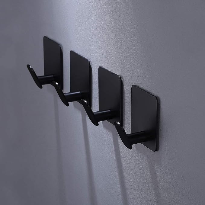 Black Towel Hook 6 Pack, Stainless Steel Stick on Wall Hooks - Image 2
