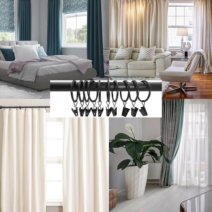 100 Pack Curtain Rings with Clips, Window Clip Rings Black Curtain Hooks - Image 3