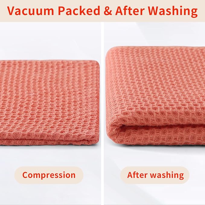 Homaxy 100% Cotton Waffle Weave Kitchen Dish Cloths 12-Pack, Coral | 12 x 12 - Image 8