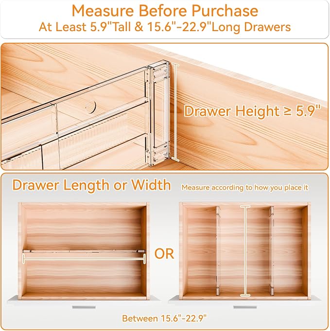 4 Pack Clear Acrylic Drawer Divider 6 Inch High, Expandable from 14-20'' - Image 5