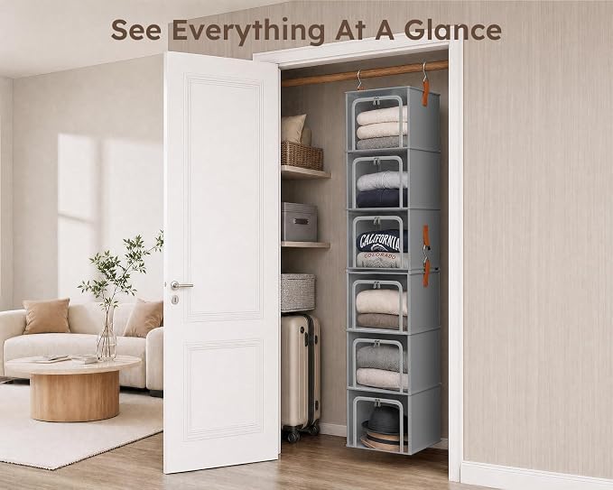 4-Tier Modular Hanging Closet Organizer Shelves Grey | 40.9" Height, 2+2 - Image 8